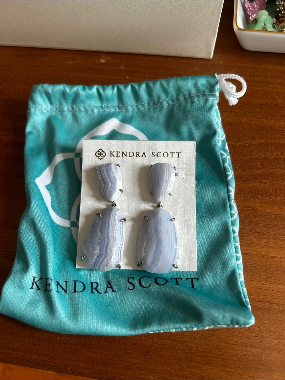 *Vintage* Kendra Scott Katie Light Blue Agate Drop Earrings